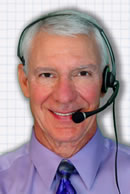 Charlie Greer wearing telephone headset